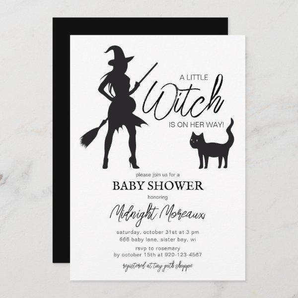 Little Witch Black Cat Halloween Baby Shower Invit
