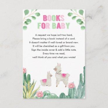 Llama and cactus book request girl baby shower enclosure card