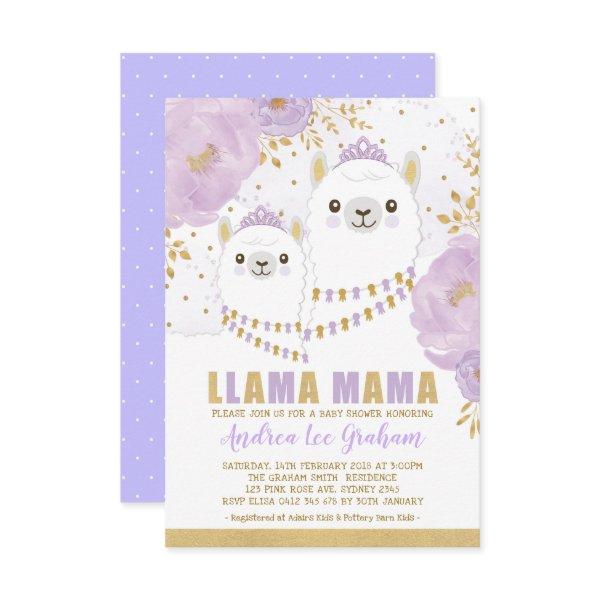 Llama Mama Baby Shower / Purple Gold Floral Fiesta