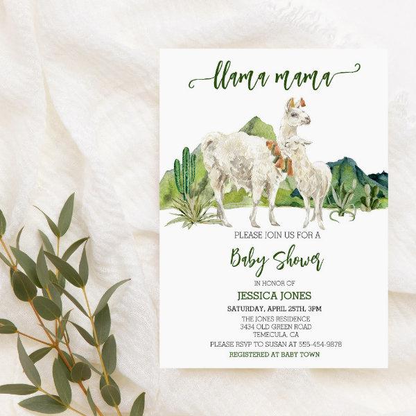 Llama Mama Baby Shower Watercolor