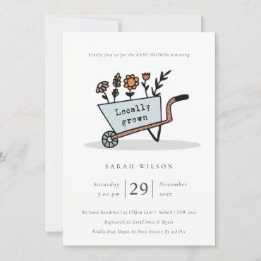 Locally Grown Blue Floral Cart Baby Shower Invite