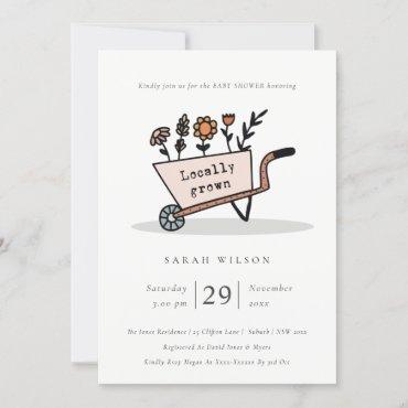 Locally Grown Blush Floral Cart Baby Shower Invite