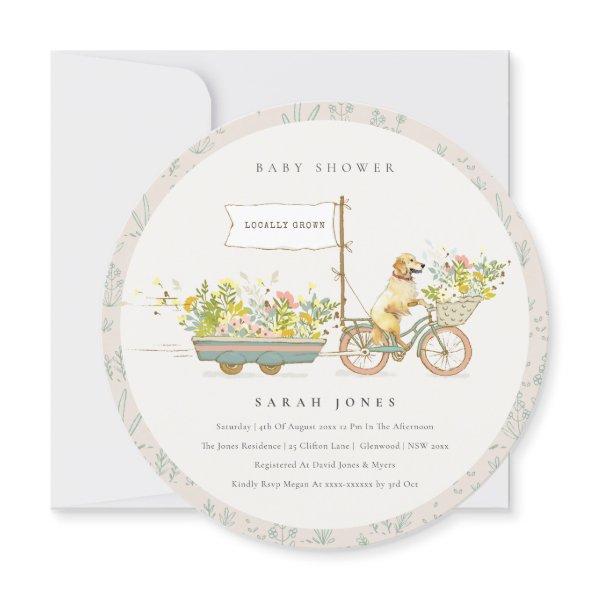 Locally Grown Golden Retriever Floral Baby Shower Thank You Card