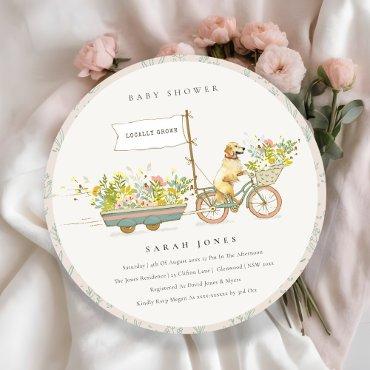 Locally Grown Golden Retriever Floral Baby Shower Thank You Card