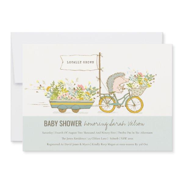 Locally Grown Hedgehog Floral Baby Shower Invite