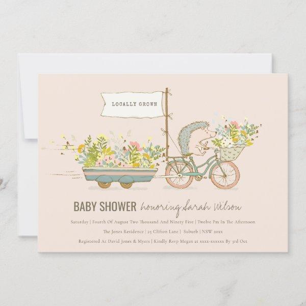 Locally Grown Hedgehog Floral Baby Shower Invite