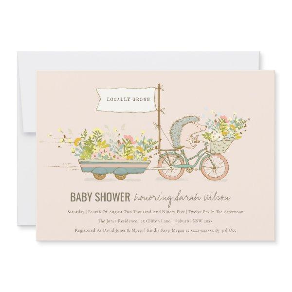 Locally Grown Hedgehog Floral Baby Shower Invite