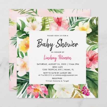 Luau Tropical Leaves Summer Square Baby Shower Invitation