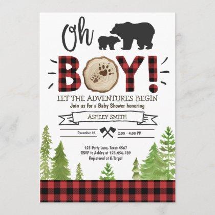 Lumberjack Baby Shower Woodland Bear Cub Plaid Boy