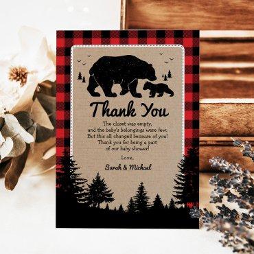 Lumberjack Bear Baby Shower Thank You Card