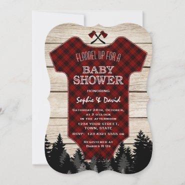 Lumberjack Buffalo Baby Suit Wood Baby Shower Invitation