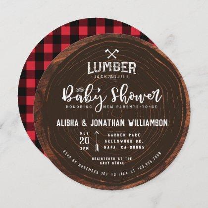 Lumberjack & Jill Baby Shower Wood & Red Plaid Invitation