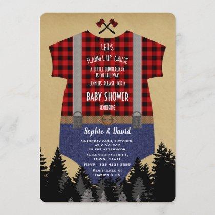 Lumberjack Red Buffalo Baby Suit Baby Shower Invitation