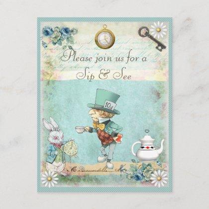 Mad Hatter Sip & See Baby Shower Invitation