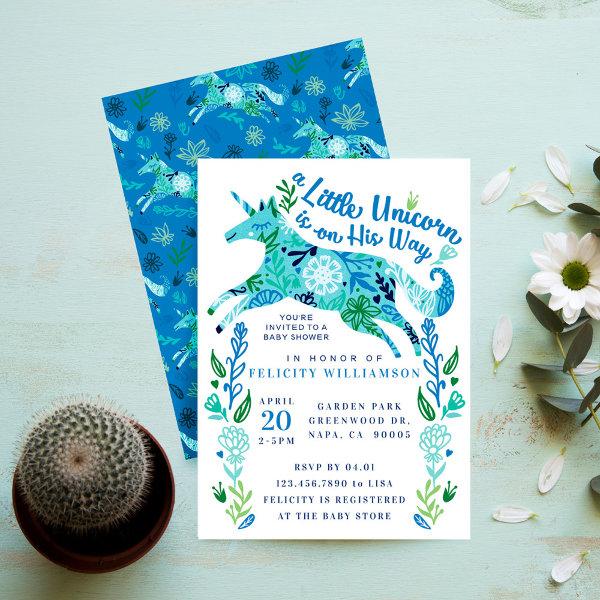 Magical Floral Unicorn Baby Boy Shower