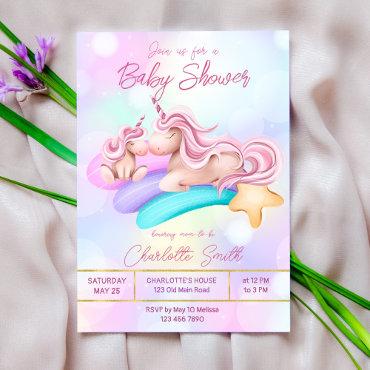 Magical rainbow unicorn baby shower invite