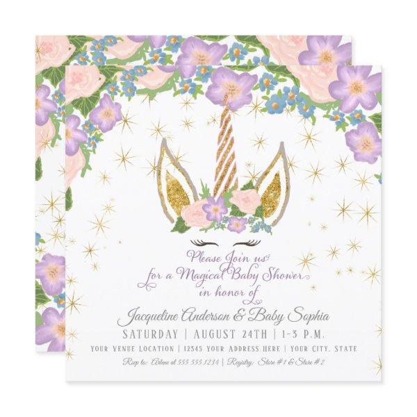 Magical Stars Baby Girl Shower Unicorn Horn Floral