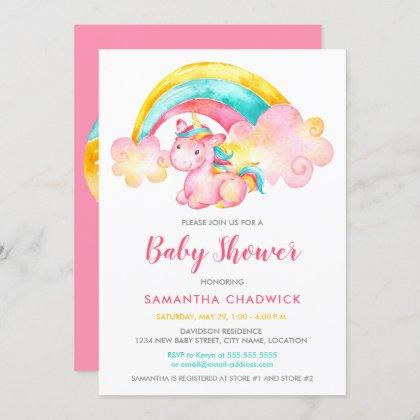 Magical Unicorn Girl Baby Shower Invitation