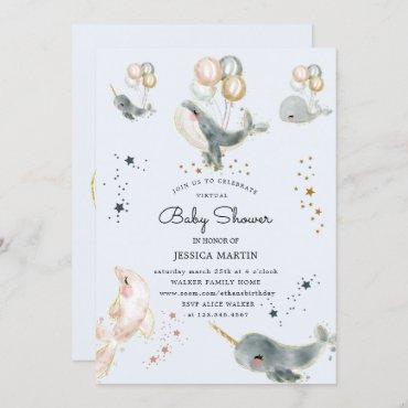 magical whales and stars virtual baby shower invitation