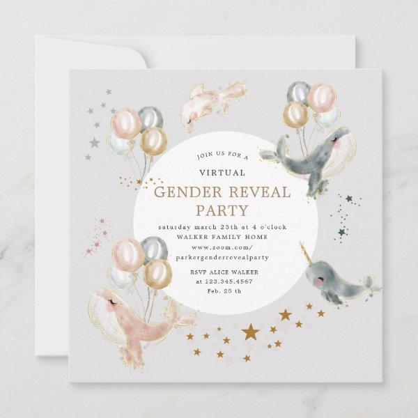 Magical whales virtual gender reveal party invite