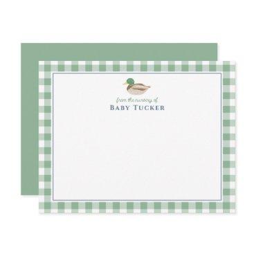Mallard Duck Preppy Gingham Baby Boy Note Cards
