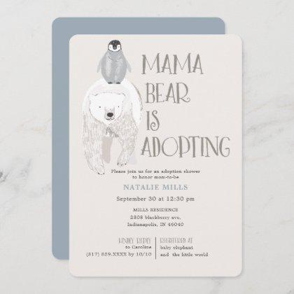 Mama Bear Adoption Blue Boy Baby Shower Invitation