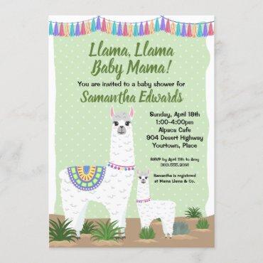Mama Llama and Baby Green Polka Dot
