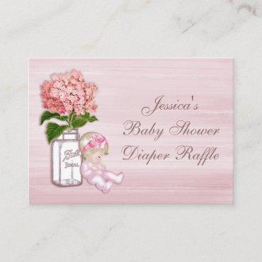 Mason Jar, Baby Girl, Pink Hydrangea Diaper Raffle Enclosure Card