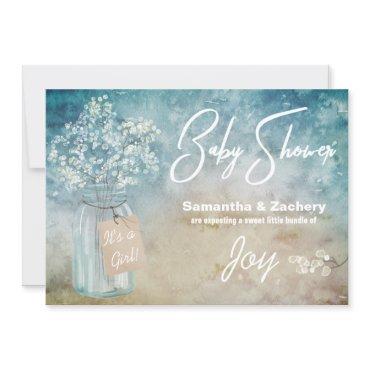 *~* Mason Jar Baby's Breath Baby Shower Rustic