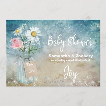 *~* Mason Jar Floral Baby Shower Rustic Watercolor