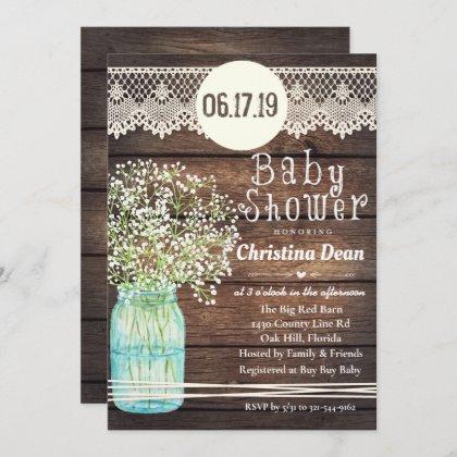 Mason Jar Rustic Wood Baby Shower Invitation
