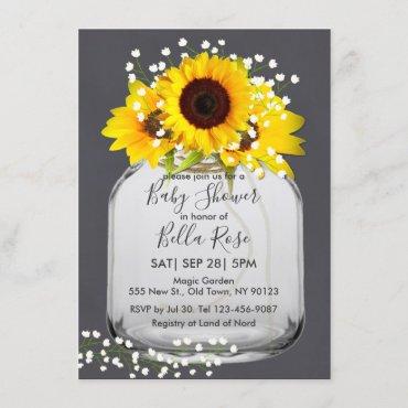 Mason jar sunflower fall baby shower invitations