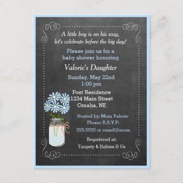 Mason Jar with Flowers Blue  Postcard