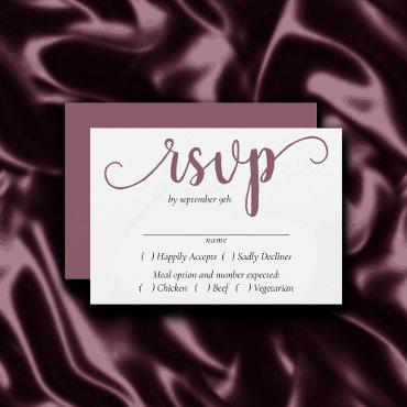 Mauve Script | Dusty Pink Rose Entree Choice RSVP Card