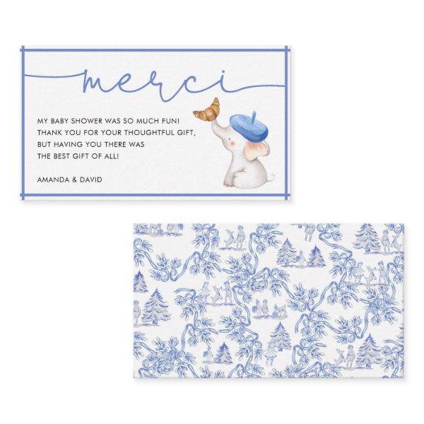 Merci French Blue Boy Baby Shower Thank Yo Enclosure Card