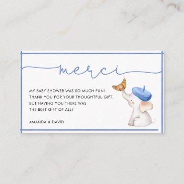 Merci French Blue Boy Baby Shower Thank You Card