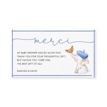 Merci French Blue Boy Baby Shower Thank You Card