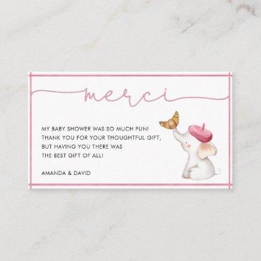 Merci French Pink Girl Baby Shower Thank You Card 