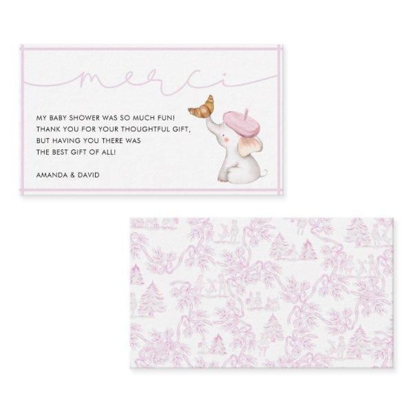 Merci French Pink Girl Baby Shower Thank You  Enclosure Card