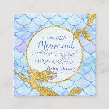 Mermaid Baby Shower Diaper Raffle Gold Glitter Enclosure Card