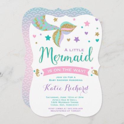 Mermaid Baby Shower Invitation Pink Teal Purple