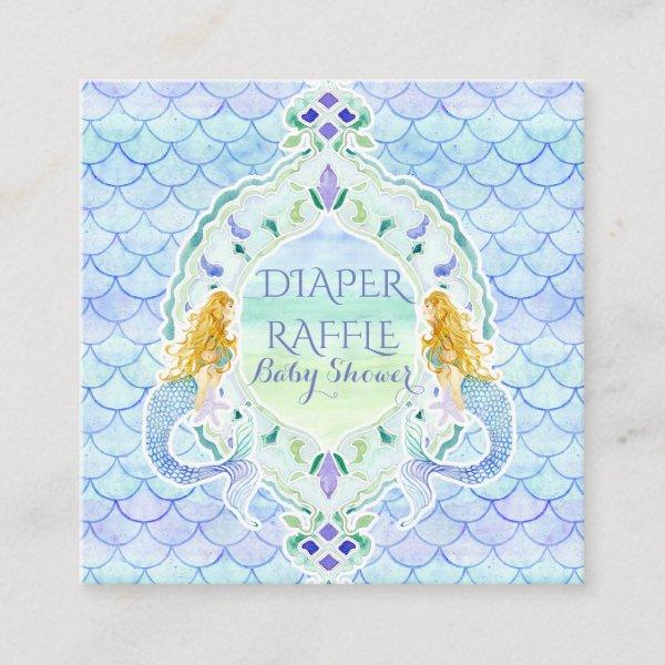 Mermaid Girl Baby Shower Diaper Raffle Watercolor Enclosure Card