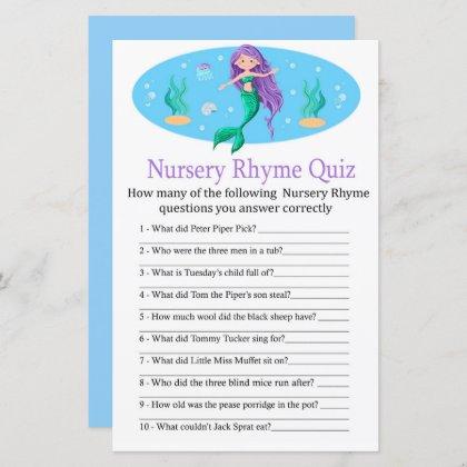 Mermaid Nursery Rhyme Quiz baby shower game