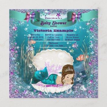 Mermaid Princess Girl Baby Shower Invitation