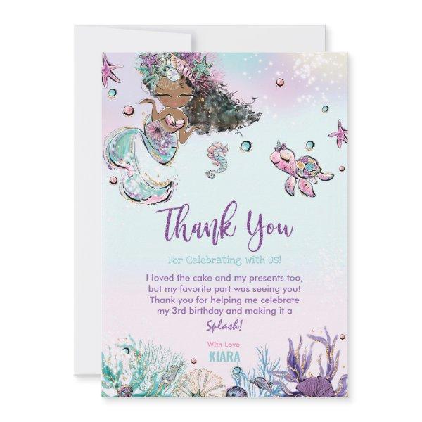 Mermaid Under the Sea Birthday Baby Shower African Thank You Card