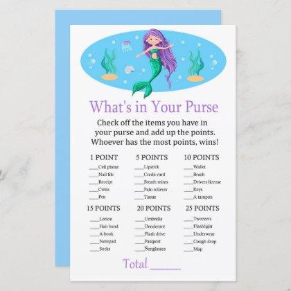 Mermaid What's in your purse game baby shower