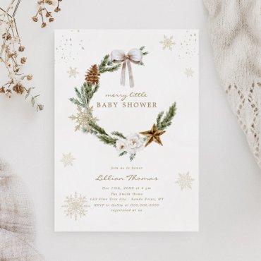 Merry Little Baby Shower Neutral Bow Wreath