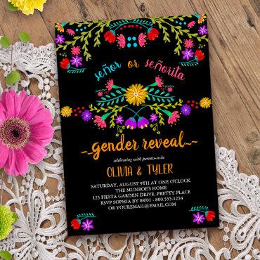 Mexican Fiesta Floral Black Colorful Gender Reveal