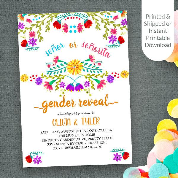Mexican Fiesta Floral White Colorful Gender Reveal