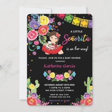 Mexican Floral Little Senorita Girl Baby Shower   Invitation